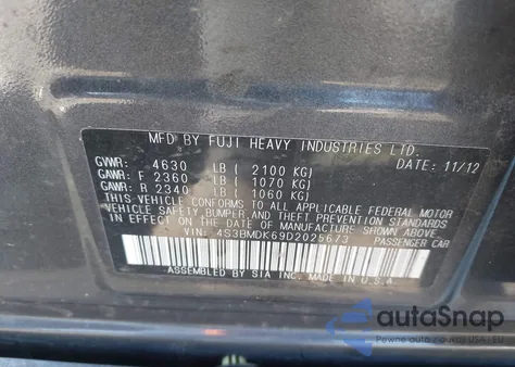 2013 Subaru Legacy 3.6R Limited from USA, damaged, VIN 4S3BMDK69D2025673